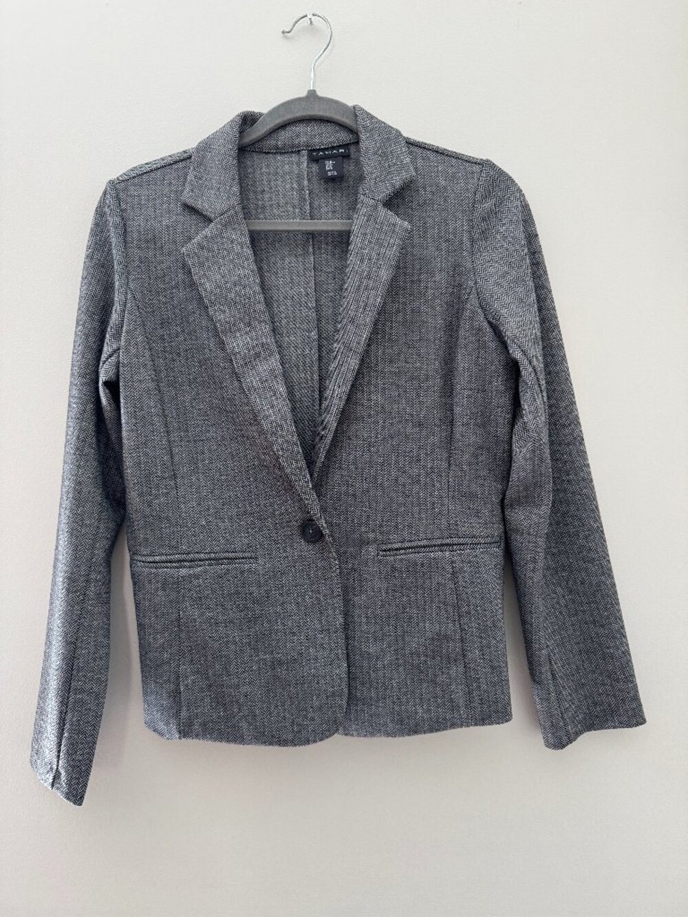 Tahari Black White Herringbone Tweed Blazer Size M
